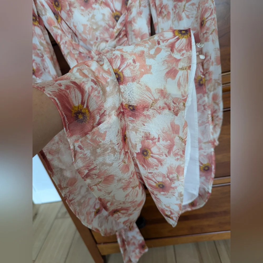 Express Floral Ruffle Wrap Front Romper - Picture 7 of 9